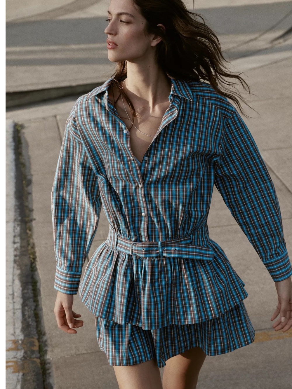 Zara Plaid Ruffled Belted Short Dress